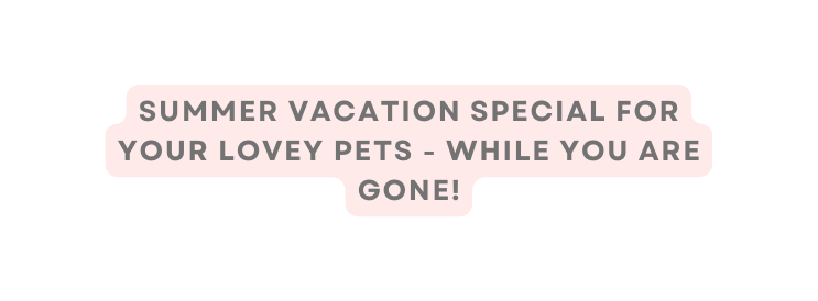 summer vacation SPECIAL for your Lovey pets WHile YOU ARE GONE